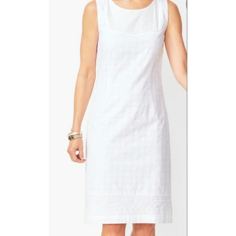 NEW Talbots Embroidered Eyelet Sheath Sleeveless White Dress sz 6P - Picture 2 of 16